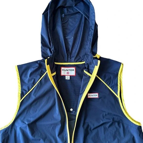 Hunter Brand Full Zip Large Hooded Navy Windbreaker Vest Jacket - Picture 5 of 16